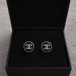 Crystal Button Earrings in Black and Gold